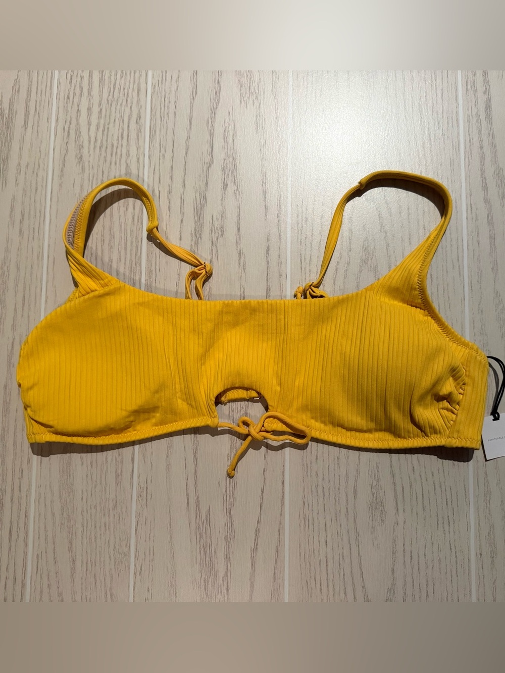 Shade & Shore XL Yellow Ribbed Cutout Tie Back Bikini Top NWT